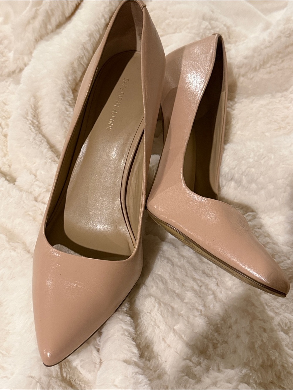 Saks Fifth Avenue Blush Pink Pointed Toe Leather Pumps